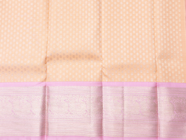 Floral Buttis Orange Kanchipuram Silk Pavadai Sattai Material