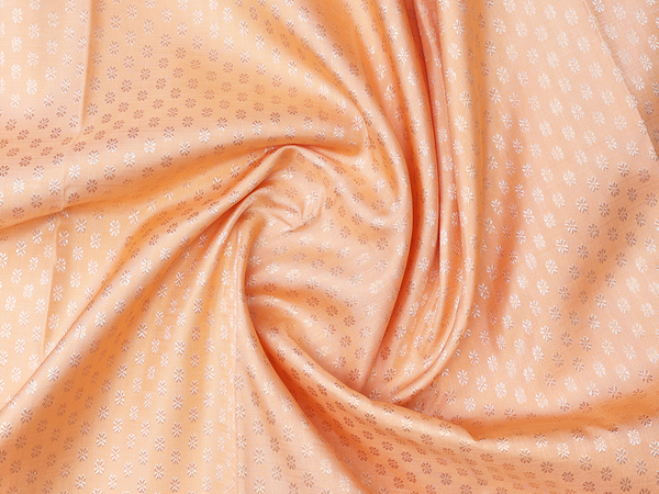 Floral Buttis Orange Kanchipuram Silk Pavadai Sattai Material