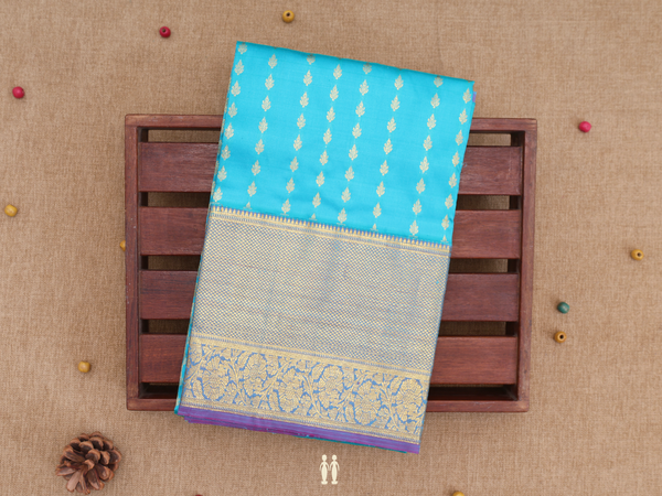 Floral Buttis Peacock Blue Kanchipuram Pavadai Sattai Material