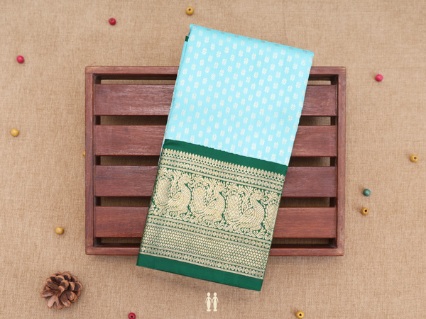 Floral Buttis Sky Blue Kanchipuram Pavadai Sattai Material