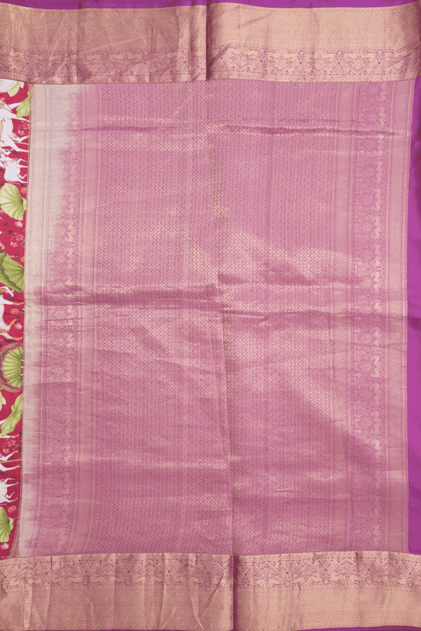 Floral Cow Printed Design Blush Red Kanchipuram Silk Saree