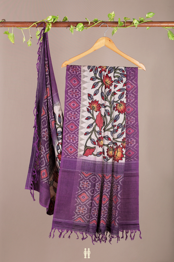 Floral Hand Painted Beige Kalamkari Cotton Dupatta