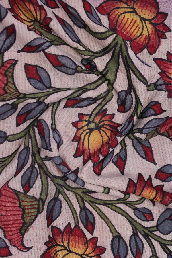 Floral Hand Painted Beige Kalamkari Cotton Dupatta