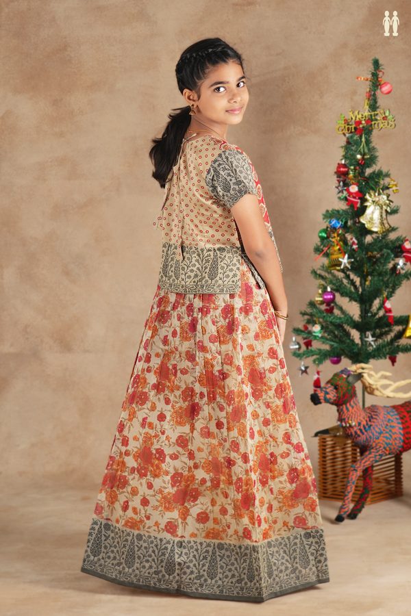 Floral Design Beige Kota Pavadai Sattai