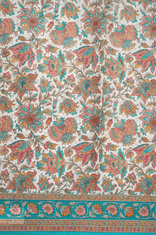 Floral Design Beige Printed Silk Saree