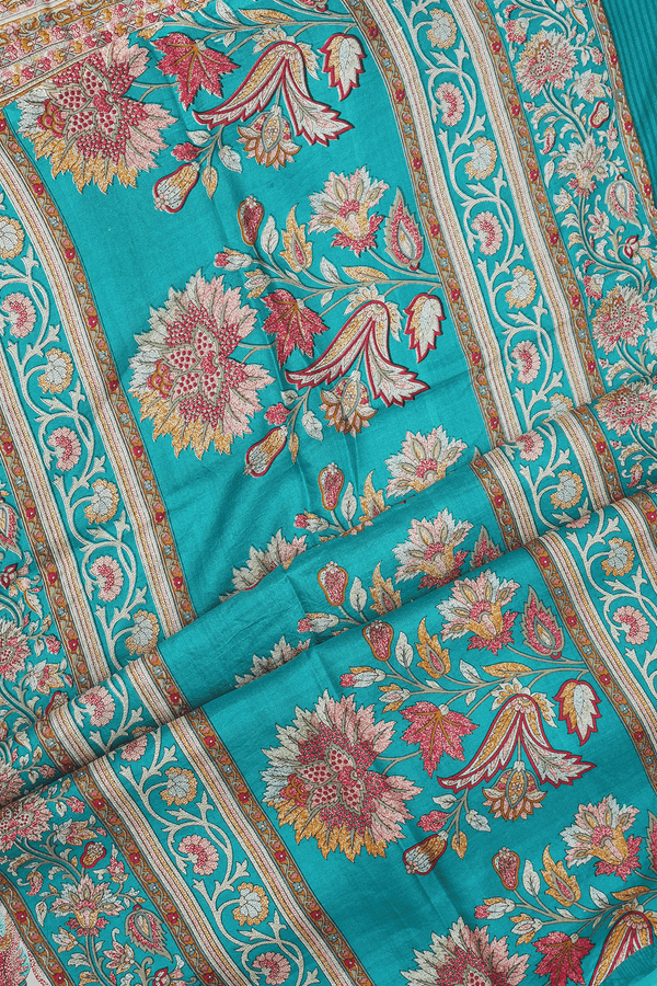 Floral Design Beige Printed Silk Saree
