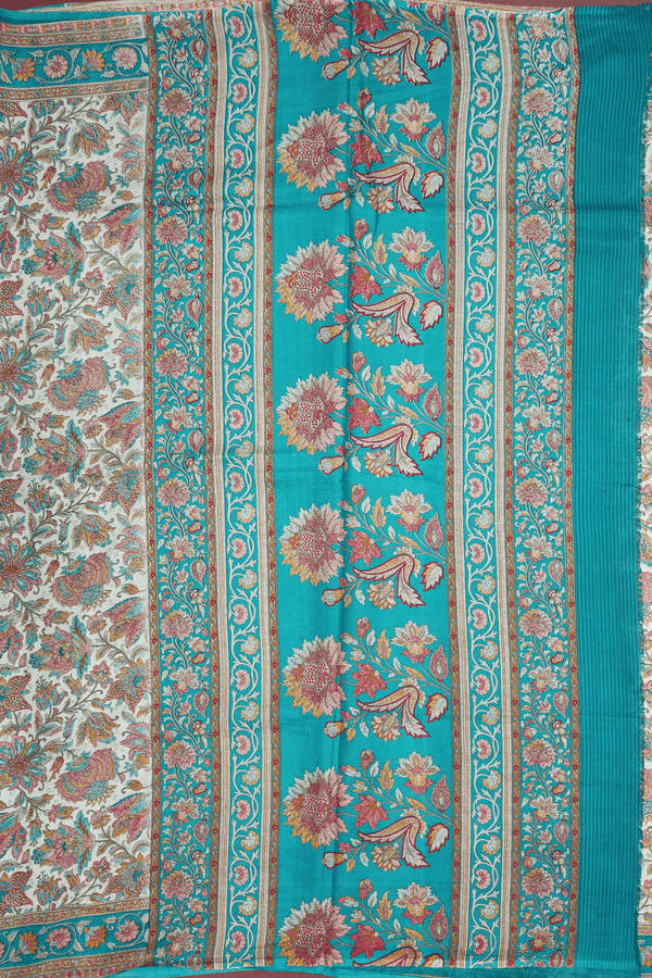 Floral Design Beige Printed Silk Saree