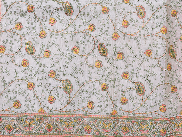 Floral Design Beige Silk Cotton Unstitched Salwar Material