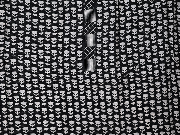 Floral Design Black Cotton Unstitched Salwar Material