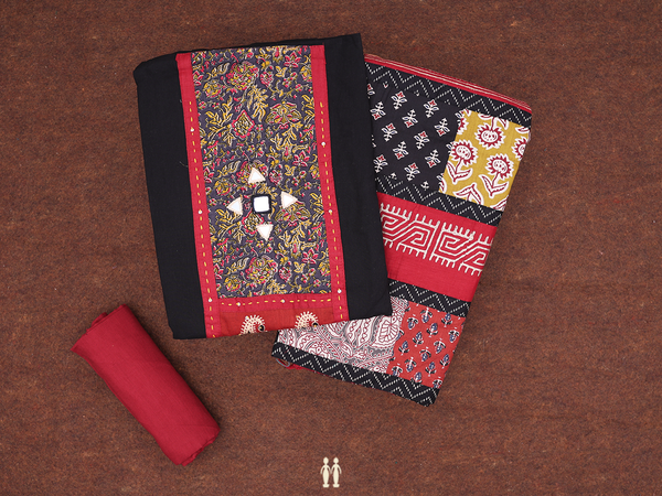 Plain Black Cotton Unstitched Salwar Set