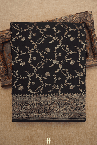 Floral Design Black Georgette Banarasi Silk Saree