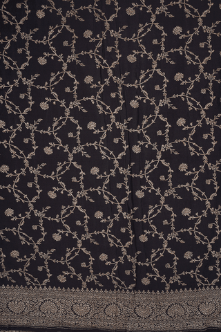 Floral Design Black Georgette Banarasi Silk Saree