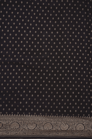 Floral Design Black Georgette Banarasi Silk Saree