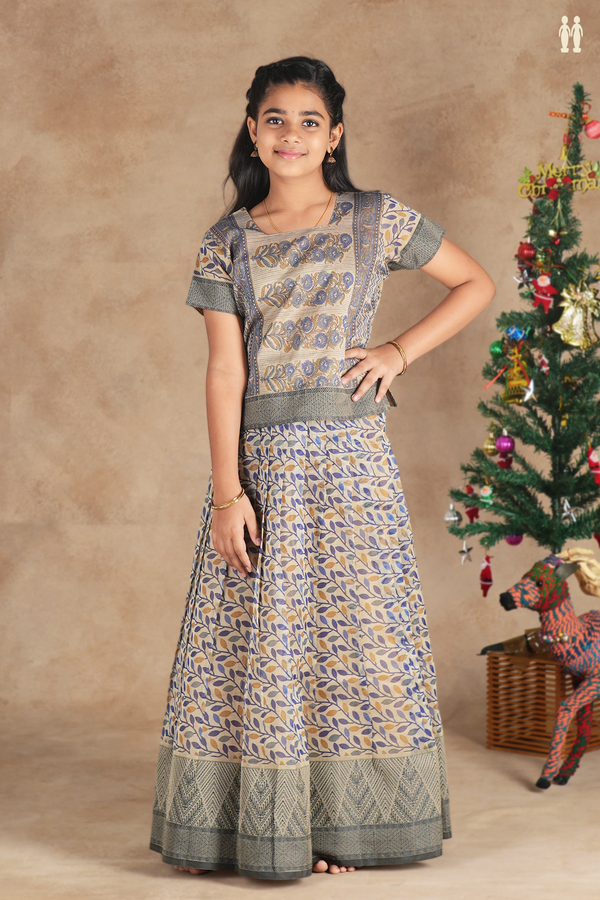 Floral Design Blue And Brown Kota Pavadai Sattai