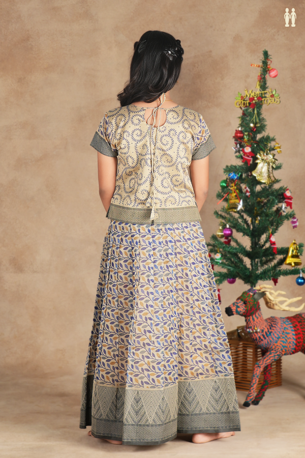 Floral Design Blue And Brown Kota Pavadai Sattai