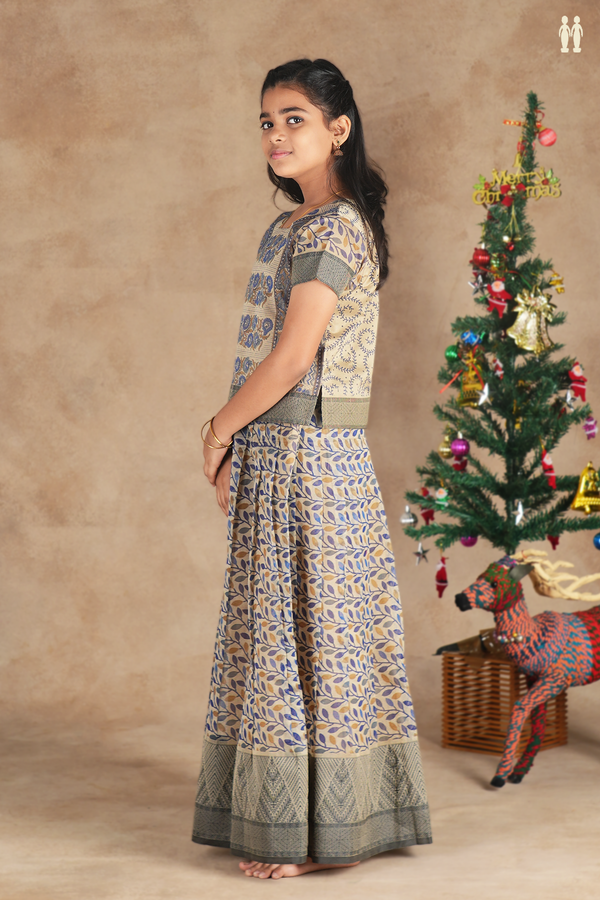 Floral Design Blue And Brown Kota Pavadai Sattai