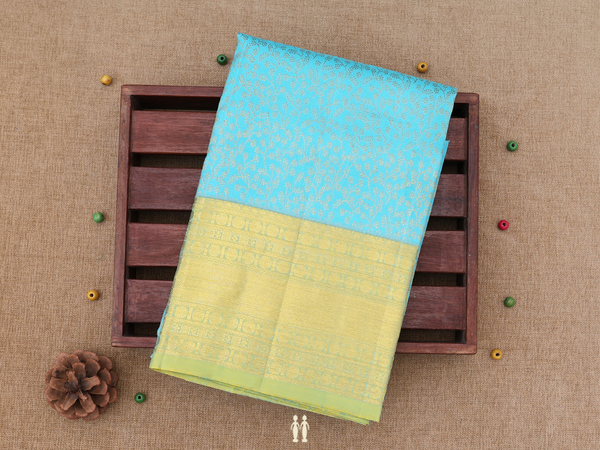 Floral Design Blue Kanchipuram Pavadai Sattai Material