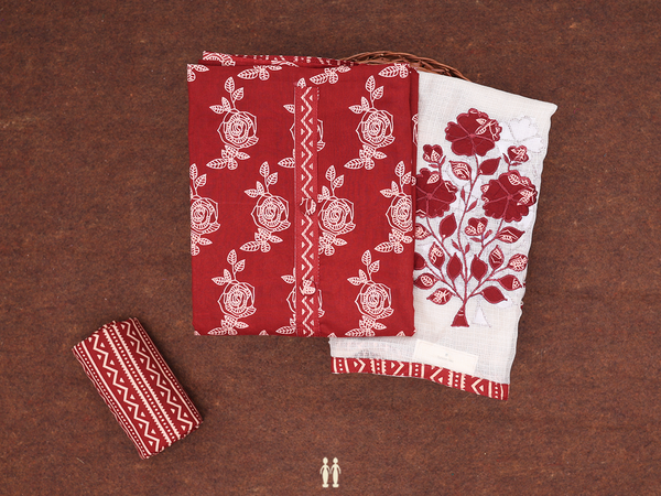 Floral Design Brown Cotton Unstitched Salwar Material