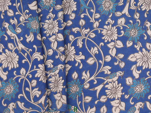 Floral Design Capri Blue Kalamkari Cotton Blouse Material