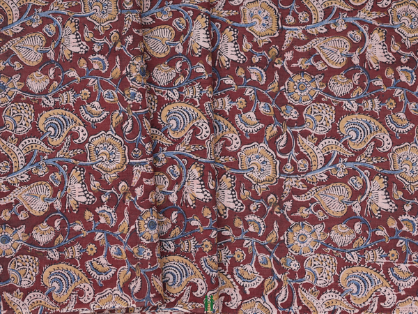 Floral Design Coffee Brown Kalamkari Cotton Blouse Material