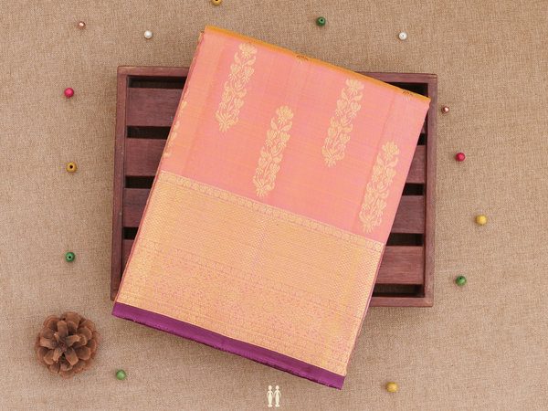 Floral Design Coral Pink Kanchipuram Pavadai Sattai Material