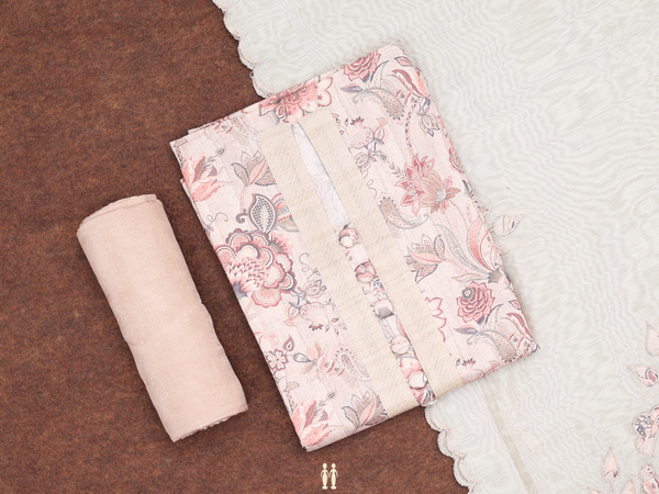 Floral Design Cream Color Silk Cotton Salwar Material