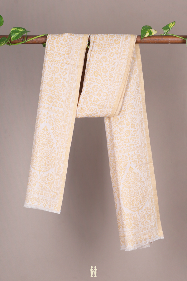 Floral Design Cream Color Woolen Shawl