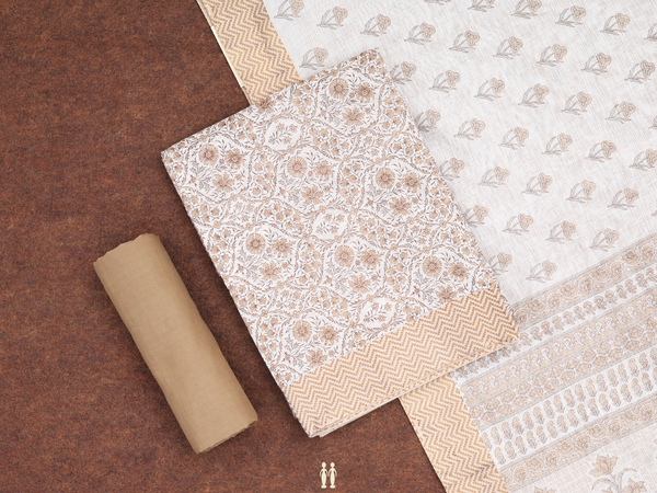 Floral Design Off White Chanderi Unstitched Salwar Material