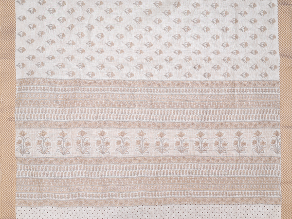 Floral Design Off White Chanderi Unstitched Salwar Material