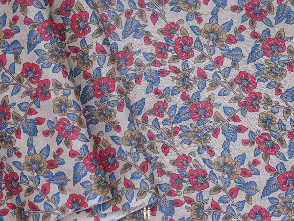 Floral Design Cream Tussar Silk Blouse Material