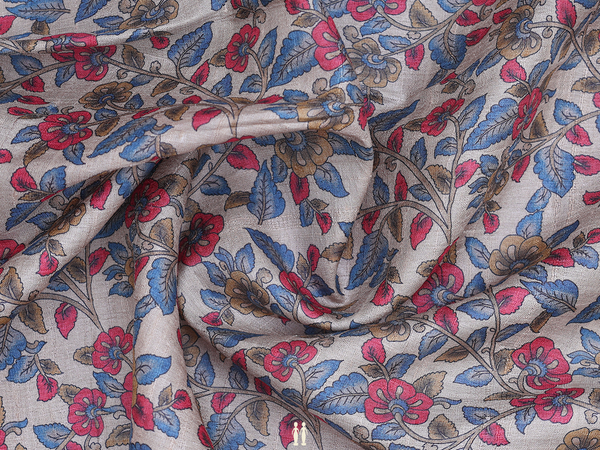 Floral Design Cream Tussar Silk Blouse Material