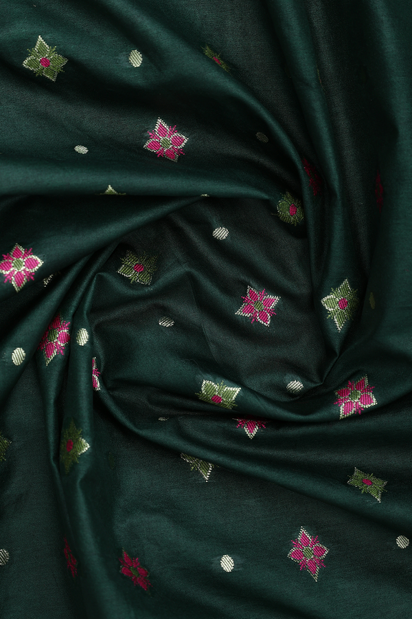 Floral Design Dark Green Semi Banarasi Silk Dupatta