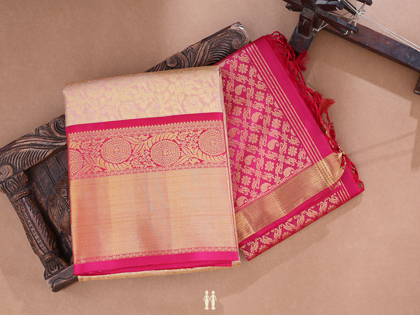 Floral Design Tissue Dual Tone Kanchipuram Half Saree Material