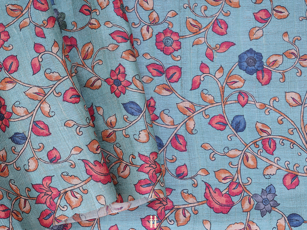 Floral Design Dusty Green Tussar Silk Blouse Material