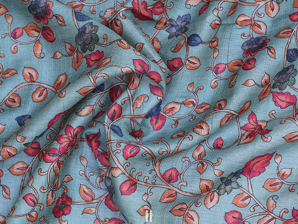 Floral Design Dusty Green Tussar Silk Blouse Material