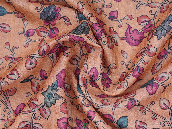 Floral Design Dusty Orange Tussar Silk Blouse Material