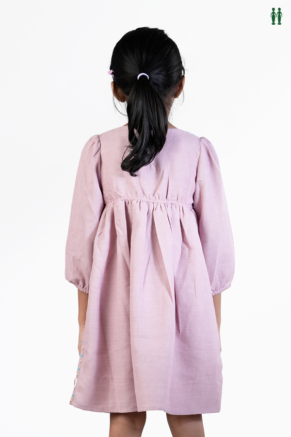 Round Neck Floral Design Dusty Purple Cotton Frock