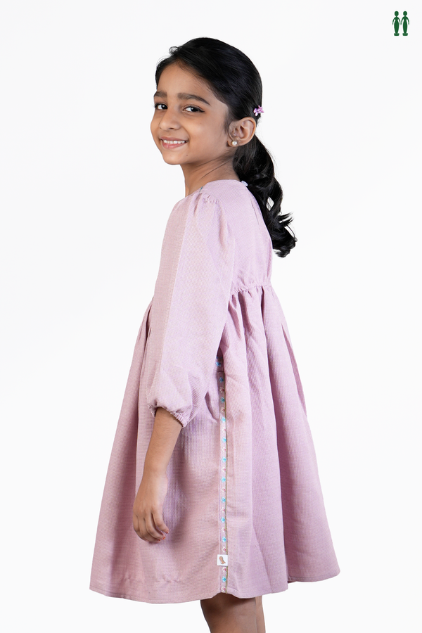 Round Neck Floral Design Dusty Purple Cotton Frock