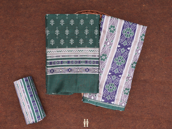 Floral Design Forest Green Tussar Unstitched Salwar Set