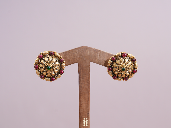 Floral Design Gold Plated Pure Silver Stud Earrings