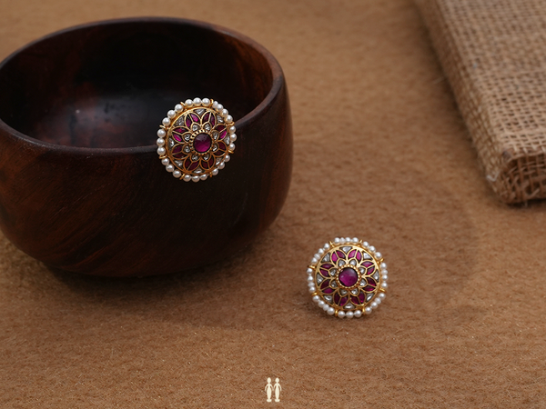 Floral Design Gold Plated Silver Stud Earrings
