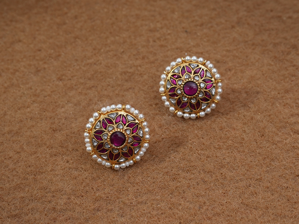 Floral Design Gold Plated Silver Stud Earrings