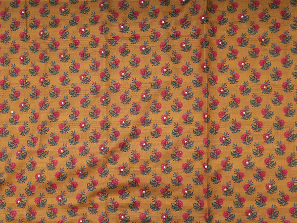 Floral Design Golden Brown Silk Cotton Salwar Material