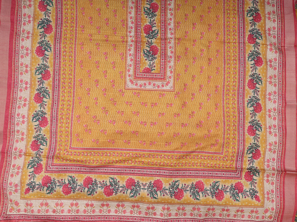 Floral Design Golden Brown Silk Cotton Salwar Material
