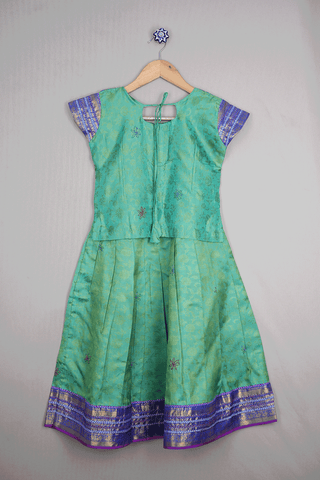 Floral Design Green And Blue Readymade Pavadai Sattai