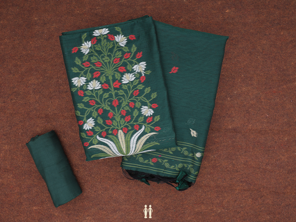 Floral Design Green Chanderi Unstitched Salwar Material