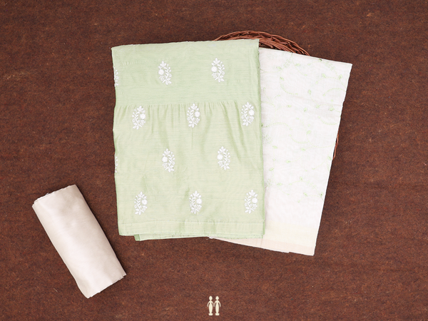 Floral Design Green Cotton Unstitched Salwar Material