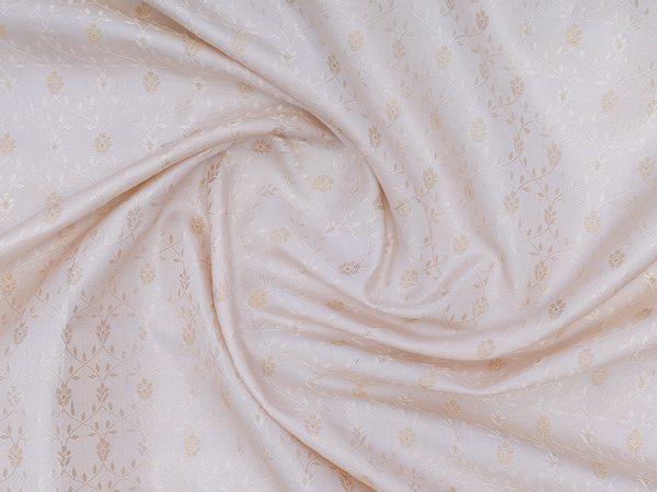 Floral Design Ivory Kanchipuram Silk Blouse Material