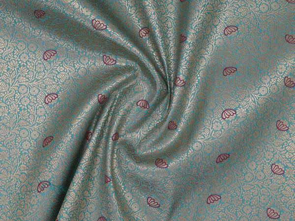 Floral Design Mint Green Banarasi Blouse Material