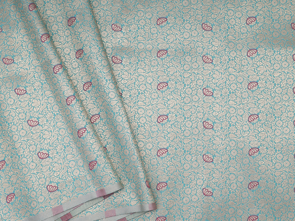 Floral Design Mint Green Banarasi Blouse Material